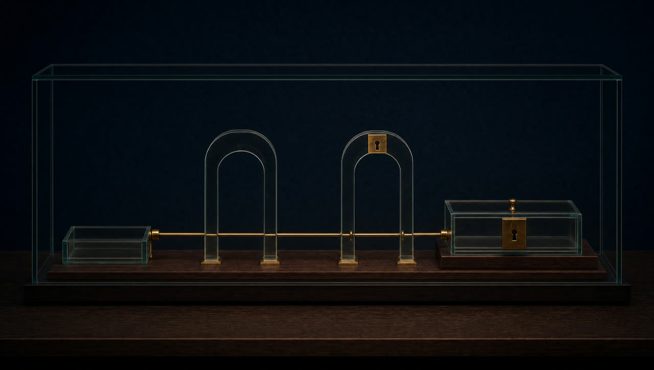 A glass system with separate evidence and permission gates